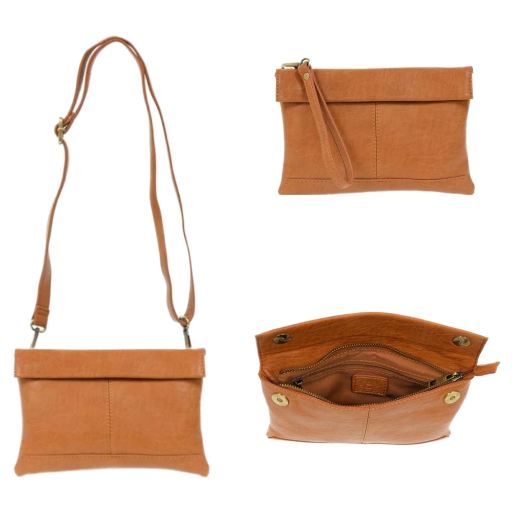 JOY SUSAN "Kiara" Vegan Leather Foldover Convertible Crossbody/Wristlet Handbag